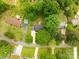 An aerial view of a charming home nestled among lush trees, with a well-maintained lawn and driveway at 509 Carole Ln, Charlotte, NC 28214