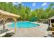 Community pool with a slide, lounging areas, cabanas, and mature trees for a relaxing atmosphere at 10056 Paisley Dr, Charlotte, NC 28269