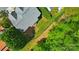 Aerial view showcasing the home's roof, backyard, and surrounding lush greenery at 12531 Morning Creek Ln, Charlotte, NC 28214