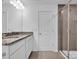 Bathroom featuring granite counters, white cabinets, and glass-enclosed shower at 1834 Teachers House Nw Rd, Concord, NC 28027
