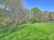 Beautiful backyard with well-manicured lawn, mature trees, and abundant green space, creating a private and serene outdoor oasis at 213 Walnut Point Dr, Matthews, NC 28105