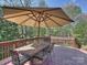 Outdoor deck featuring a dining table with umbrella, making it an ideal space for gatherings and outdoor dining at 213 Walnut Point Dr, Matthews, NC 28105