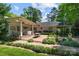 Spacious backyard featuring a covered patio, dining area, mature trees, and manicured landscaping, offering a serene retreat at 311 Mcalway Rd, Charlotte, NC 28211