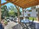 Outdoor patio with pergola has multiple seating areas, fire pit and furniture for relaxing or entertaining at 517 Wingrave Dr, Charlotte, NC 28270