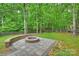 Serene backyard featuring a stone fire pit surrounded by a paver patio and privacy fence at 7067 Rocky Falls Rd, Charlotte, NC 28211