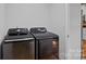 Modern laundry room with a dark-colored Samsung washer and dryer set, perfect for efficient laundry care at 8651 Walsham Dr, Charlotte, NC 28277