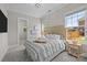 Cozy bedroom with neutral tones, decorative pillows, natural light, and views of backyard at 1052 Harlow'S Crossing Dr, Weddington, NC 28104