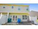 A cozy townhouse backyard featuring sliding glass doors, vinyl siding, and a well-maintained patio area at 12027 Stratfield Place Cir, Pineville, NC 28134
