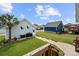 Landscaped backyard featuring a well-kept lawn, mature trees, and neighboring properties in view at 1501 Riverwalk Pkwy, Rock Hill, SC 29730