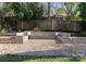 Backyard fire pit with built-in seating and fresh mulch and decorative stone at 1751 Merriman Ave, Charlotte, NC 28203