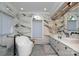 Modern bathroom with freestanding tub, marble tile, and double vanity sinks at 302 Patterson'S Bridge None, New London, NC 28127