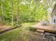 Enjoy this expansive backyard with a wooden deck surrounded by lush greenery at 3033 Beech Ct, Indian Trail, NC 28079