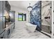 Elegant bathroom with freestanding tub, luxurious shower, and stylish marble accents at 385 Squirrel Ln, Clover, SC 29710