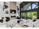 Expansive living room featuring a fireplace, large windows with a scenic view and comfortable seating at 385 Squirrel Ln, Clover, SC 29710