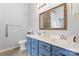 Stylish bathroom featuring dual sinks and blue vanity at 5927 Patricia Ryan Dr, Charlotte, NC 28216