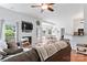 Inviting living space featuring hardwood floors, fireplace with mounted TV, breakfast bar, and dining area at 5927 Patricia Ryan Dr, Charlotte, NC 28216