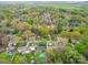 An aerial view of a neighborhood reveals lush greenery, well-spaced homes, and a swimming pool at 901 Burnley Rd, Charlotte, NC 28210