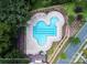 Aerial view of the community pool with swimming lanes and surrounding trees at 11447 Potters Row, Cornelius, NC 28031