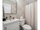 Stylish bathroom with modern vanity, mirror, and trendy wallpaper at 1327 Fairmont St, Charlotte, NC 28216
