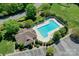 Overhead view showcasing the community pool, parking area, and surrounding landscape at 153 High Hills Dr, Mooresville, NC 28117