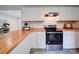 Well-equipped kitchen features butcher block countertops, stainless steel range, and bright cabinetry at 163 Briarcliff Dr, Kannapolis, NC 28081