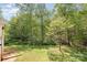 Expansive backyard featuring lush greenery and mature trees, offering a private outdoor space at 201 Olde Coach Ln, Crouse, NC 28033