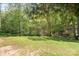 Large backyard featuring mature trees and green grass, ideal for outdoor activities at 201 Olde Coach Ln, Crouse, NC 28033