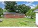 View of the brick home's backyard, featuring a grassy yard and mature trees, enhancing privacy at 2218 W Fifth Ave, Gastonia, NC 28052
