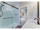 Stylish bathroom features a glass shower, quartz counters, and modern fixtures at 28655-A Nc Hwy 73 Hwy, Albemarle, NC 28001