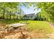 A very spacious backyard with mature trees, a small deck, and a garden, perfect for outdoor enjoyment and relaxation at 3509 Seminole Dr, Maiden, NC 28650