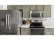 Kitchen featuring stainless steel appliances, gray cabinets, and white countertops at 3509 Seminole Dr, Maiden, NC 28650