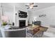 Cozy living room boasts a fireplace, ceiling fan, stylish furniture, and decorative artwork at 4607 Walking Path Dr, Waxhaw, NC 28173