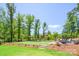 Backyard with lush green lawn, trees, featuring a putting green and seating area at 5028 Whitemarsh Ct, Indian Land, SC 29720