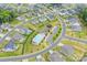 Community aerial view showcasing pool, playground and manicured lawns, surrounded by green spaces and residential houses at 5028 Whitemarsh Ct, Lancaster, SC 29720