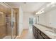 Bathroom featuring tiled floors, double sink vanity, and tiled stand up shower at 5037 Nighthawk Dr, Fort Mill, SC 29707