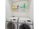 Convenient laundry room with modern Samsung washer and dryer, plus ample shelving for storage at 5037 Nighthawk Dr, Fort Mill, SC 29707