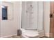 Modern stand-up shower with sliding glass door and corner shelves at 948 Kingswood Dr, Rock Hill, SC 29732