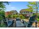 Inviting backyard featuring a stone patio, outdoor furniture, and lush landscaping at 2002 Thurston Dr, Indian Trail, NC 28079
