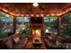 Inviting outdoor patio features comfortable seating, a stone fireplace, and elegant lighting at 2002 Thurston Dr, Indian Trail, NC 28079