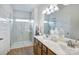 Modern bathroom with dual vanity and walk-in shower at 2219 Catawba Trace Dr, Catawba, NC 28609