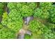An aerial view of a house with the roof visible between lush green trees at 2929 Matoka Trl, Matthews, NC 28104