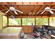 Open screened porch showcasing a hot tub, ceiling fans, and a view of the backyard at 2929 Matoka Trl, Matthews, NC 28104