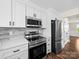 Modern kitchen with stainless steel appliances, white cabinetry, stylish backsplash, and hardwood floors at 3012 Isle Ln, Monroe, NC 28110