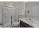 Bathroom with walk-in shower, white vanity, and modern fixtures at 4100 Alexander View Dr # 1, Charlotte, NC 28226
