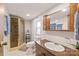Bathroom featuring a glass-enclosed shower and modern fixtures at 6778 Emerald Isle Dr, Sherrills Ford, NC 28673
