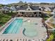 Aerial shot showing community pool, clubhouse, and surrounding amenities at 797 Latrobe Dr, Iron Station, NC 28080