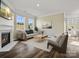 Bright living room featuring modern furniture, dark wood floors, fireplace and large windows for ample natural light at 797 Latrobe Dr, Iron Station, NC 28080