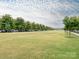 Exterior shot of a large green space surrounded by trees and parked cars under a cloudy sky at 8065 Cornhill Ave, Charlotte, NC 28277