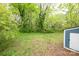 Lush green backyard featuring mature trees and a glimpse of the home's blue exterior at 1011 Rickert St, Statesville, NC 28677
