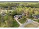 Aerial view of the home and its landscaping, pool, driveway, and lush green neighborhood highlighting its curb appeal at 110 Devonshire Ln, Salisbury, NC 28146